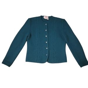 Skyr Vintage 100% Wool Cable Knit Sweater Cardigan Silver Buttons Hong Kong